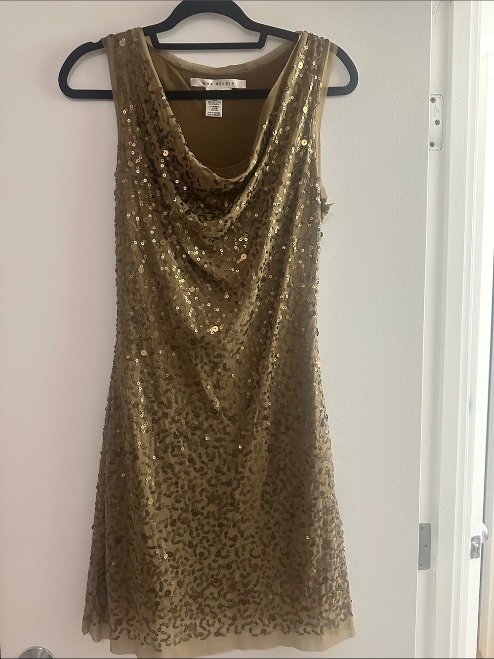 Max Studio Bronze Sequin Cowl-Neck Dress